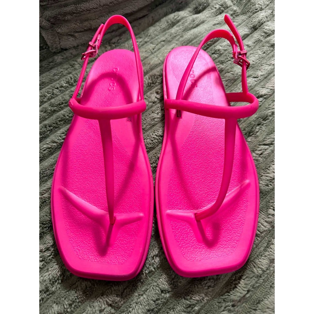 New Crocs Womens 10 Pink Miami Jelly Gladiator Sandals T-Strap Square Toe Neon